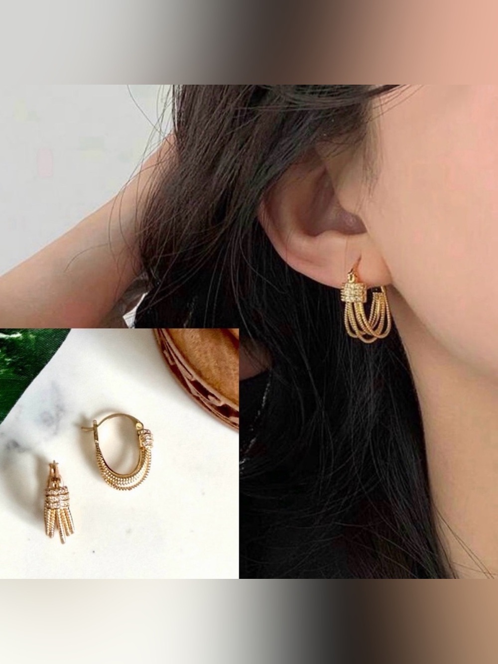 2/$30🌵 Gold Tone Thin Rope Tiny Rhinestones Hoop Earrings Huggies Jewelry NEW